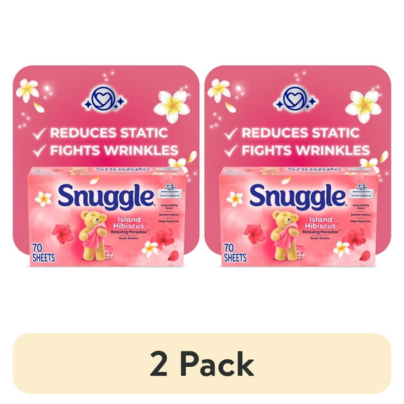 (2 pack) Snuggle Fabric Softener Dryer Sheets, Island Hibiscus & Rainflower, 70 Count