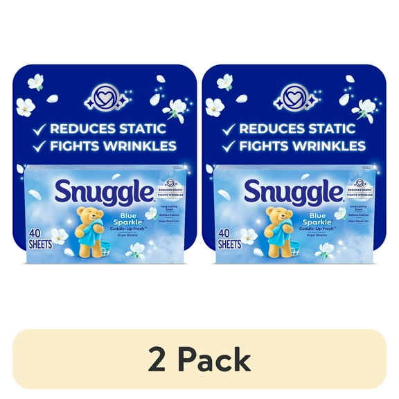 (2 pack) Snuggle Fabric Softener Dryer Sheets, Blue Sparkle, 40 Count