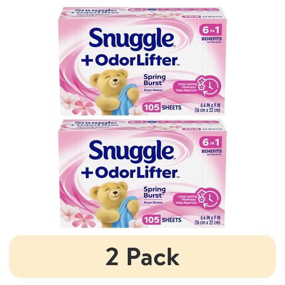 (2 pack) Snuggle® OdorLifter Dryer Sheets with Static Control and Odor Eliminating Technology, Spring Burst, 105 Count