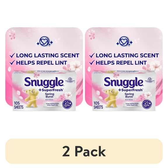 (2 pack) Snuggle Plus SuperFresh Fabric Softener Dryer Sheets with Static Control and Odor Eliminating Technology, Spring Burst, 105 Count