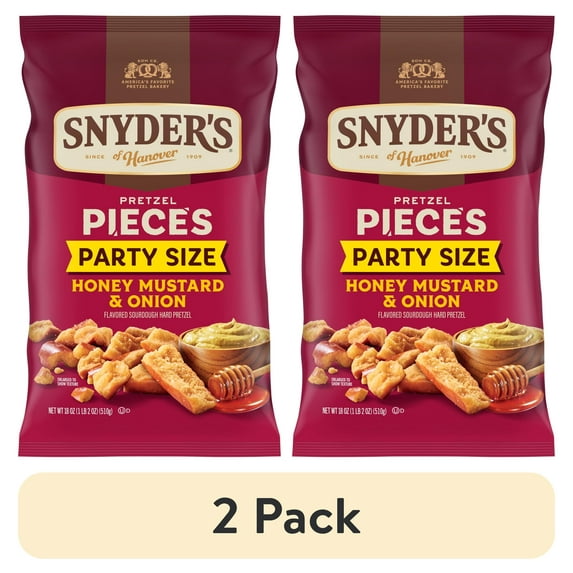 (2 pack) Snyder's of Hanover Honey Mustard & Onion Flavored Pretzel Pieces, 18 oz Bag