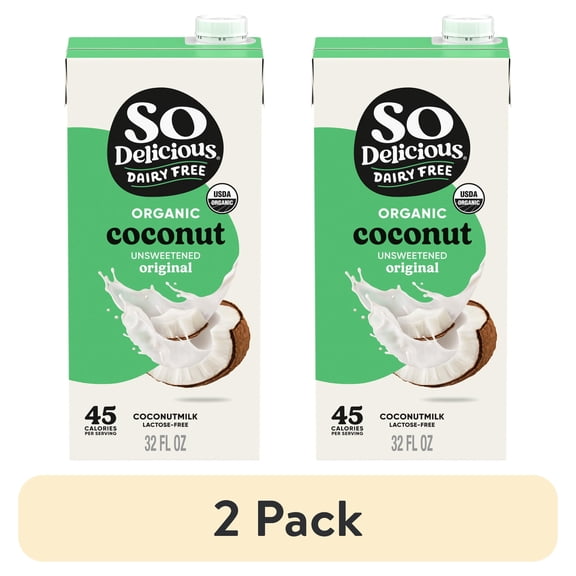 (2 pack) So Delicious Dairy Free Shelf Stable Vegan and Gluten Free Unsweetened Organic Coconut Milk Carton, 32 fl oz