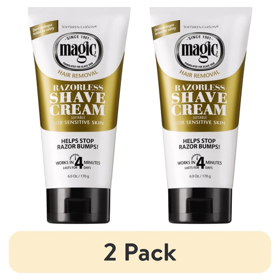 (2 pack) Magic Razorless Shave Cream Sensitive Skin for Hair Removal, Depilatory Cream for Men and Women - 6oz