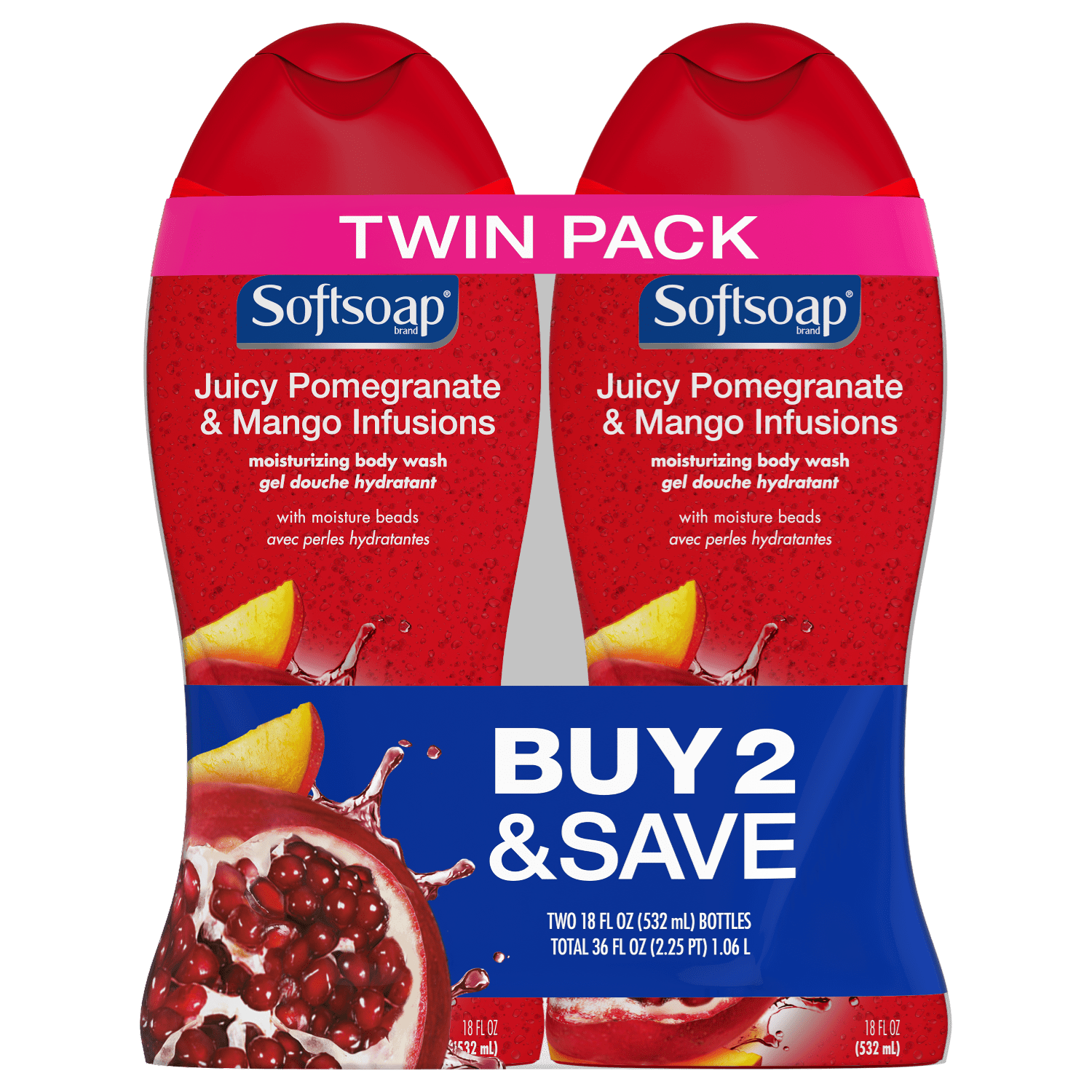 (2 pack) Softsoap Moisturizing Body Wash, Pomegranate and Mango, 18