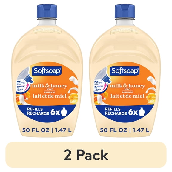 (2 pack) Softsoap Moisturizing Liquid Hand Soap with New Easy Pour Spout, Milk & Honey Scent, 50 fl oz Refill