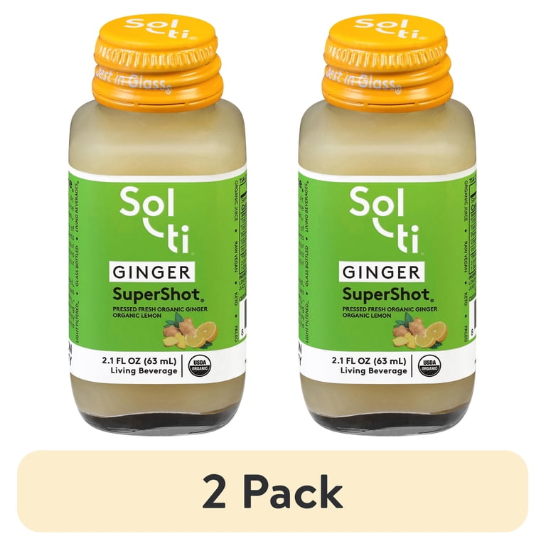 Sol-Ti, SuperShot Ginger Living Beverage, 2 pack, 2.1 oz, glass