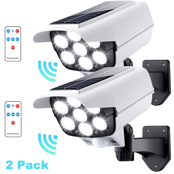 2 pack Solar 77 LED Outdoor Motion Sensor Solar Lights Fake Security Camera