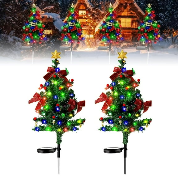 2-pack Solar Christmas Tree Lights Outdoor, 20LED Waterproof Stake Lights with Constant & Flashing Modes for Yard, Garden, Pathway Decor