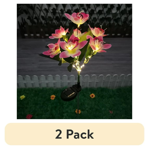 (2 pack) DYTTDG Waterproof Outdoor Solar Flower Lights, Plastic Pink