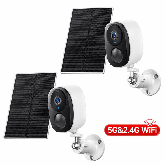 2 Pack Solar Wireless Outdoor Security Cameras, 2K Battery Powered, 2 ...