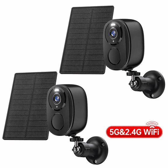 2 Pack Solar Outdoor Security Camera, Wireless Battery Powered, 2.4/5GHz WiFi, 2K Color Night Vision, AI PIR Motion Detection, Two-Way Audio, Waterproof