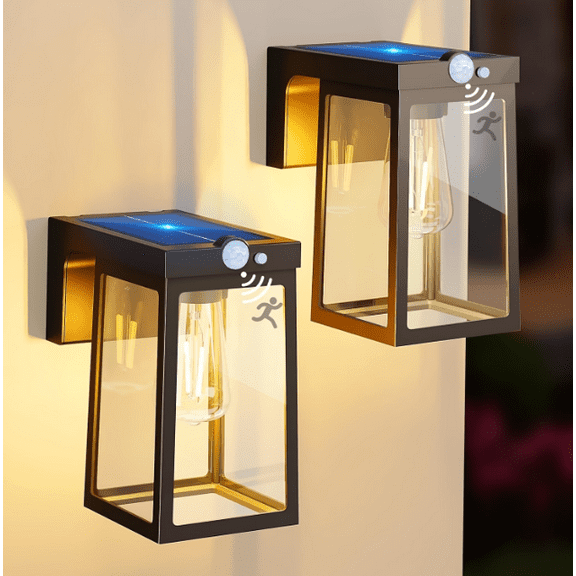 2 pack Solar Porch Lights Outdoor with Motion Sensor, Dusk to Dawn Exterior Wall Lighting Fixtures Waterproof, LED Patio Lights Wall Sconce Outside Anti-Rust for Garage Frontdoor House, Brown