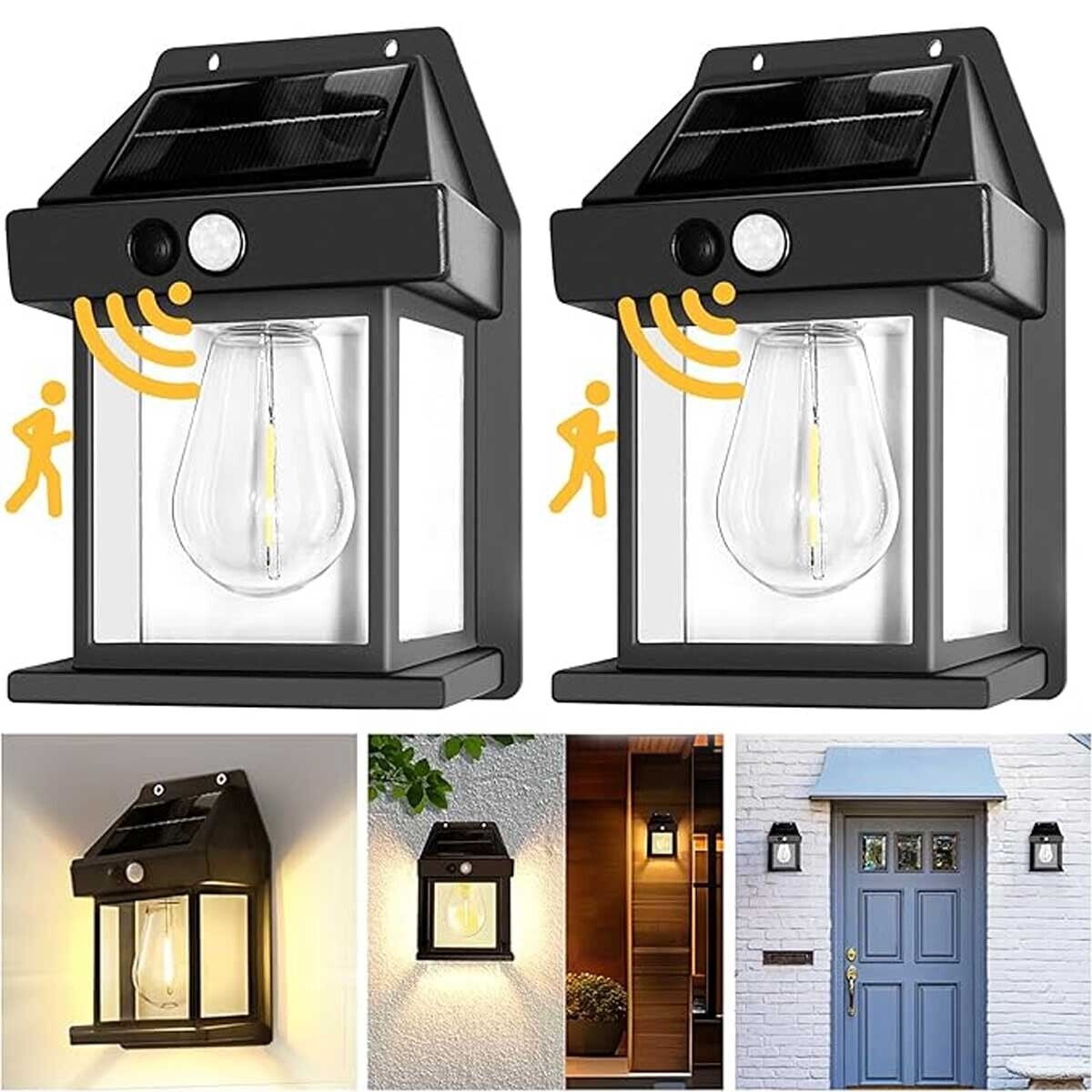 2 pack Solar Wall Lights Pathway Motion Sensor LED Bulb Outdoor Lamp Waterproof