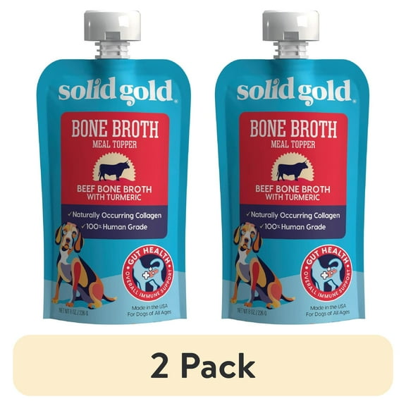 (2 pack) Solid Gold Bone Broth Meal Topper for Dogs, Grain-Free, Beef Flavor, 8 oz