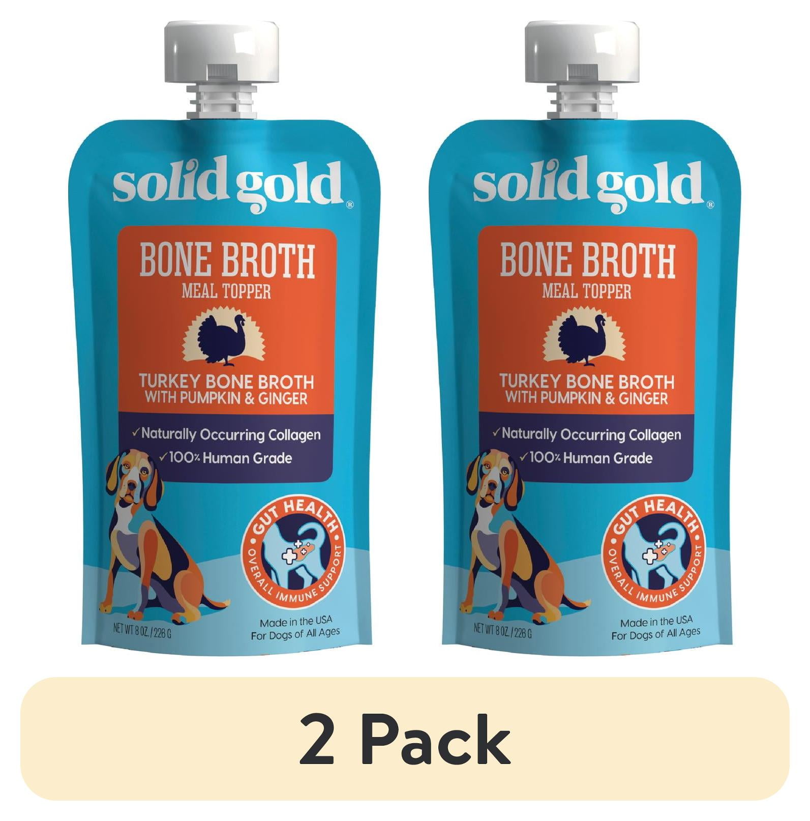 (2 pack) Solid Gold Bone Broth Meal Topper for Dogs, Grain-Free, Turkey Flavor, 8 oz