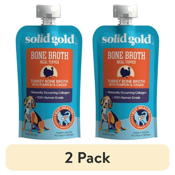 (2 pack) Solid Gold Bone Broth Meal Topper for Dogs, Grain-Free, Turkey Flavor, 8 oz