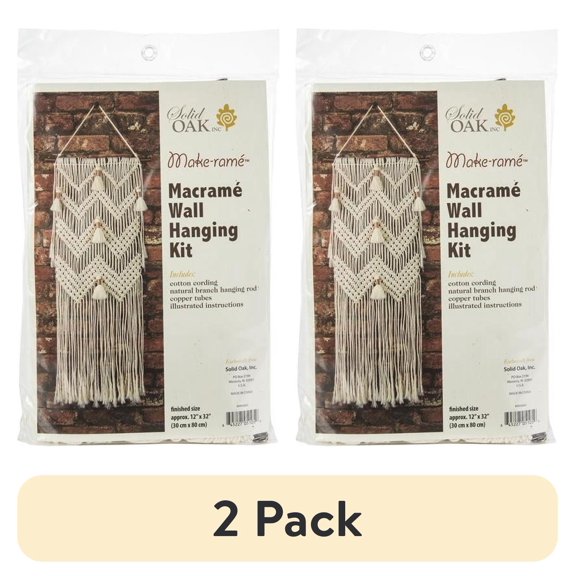 (2 pack) Solid Oak Macrame Wall Hanging Kit-Chevrons & Tassels