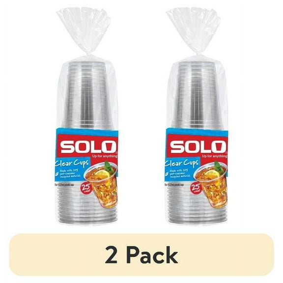 (2 pack) Solo Party Disposable Plastic Cups, Clear, 18 oz, 25 Count