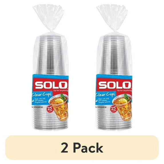(2 pack) Solo Party Disposable Plastic Cups, Clear, 18 oz, 25 Count