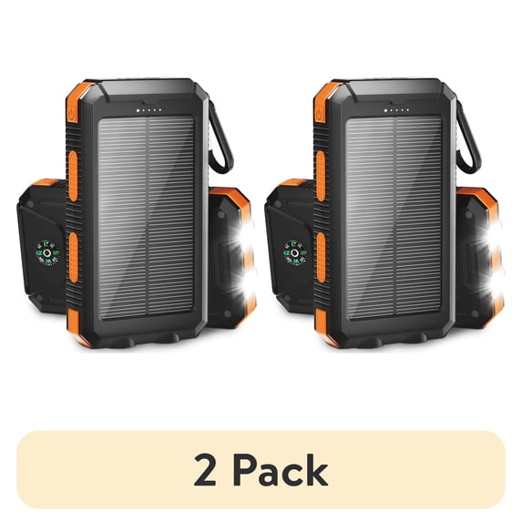 (2 pack) Solpowben 20000mAh Solar Power Bank Compatitble for iphone Portable Solar Power Bank with Dual 5V USB Ports 2 Flashlight Compass Battery Pack for Outdoor Camping Hiking(Orange)