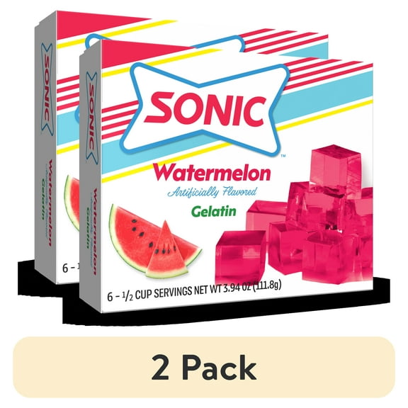 (2 pack) Sonic Watermelon Gelatin Mix, 6 Servings, 3.94 oz Shelf-Stable Cardboard Box