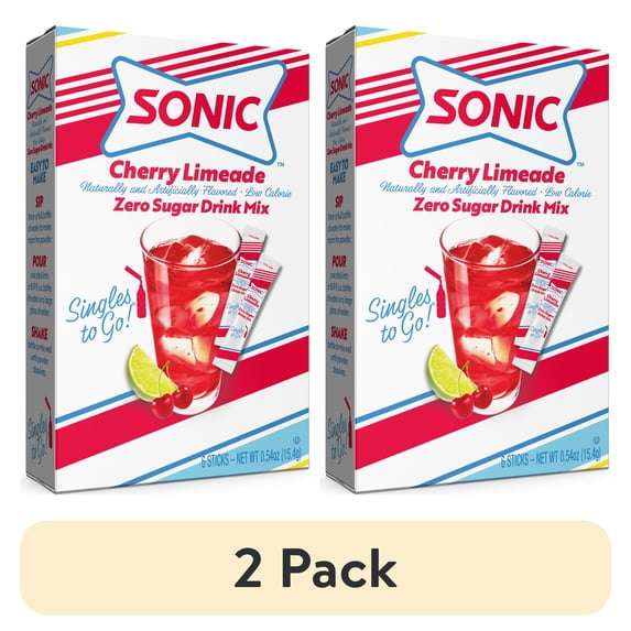 (2 pack) Sonic Cherry Limeade Sugar-Free Singles to Go Powdered Drink Mix, 6 Count Packets