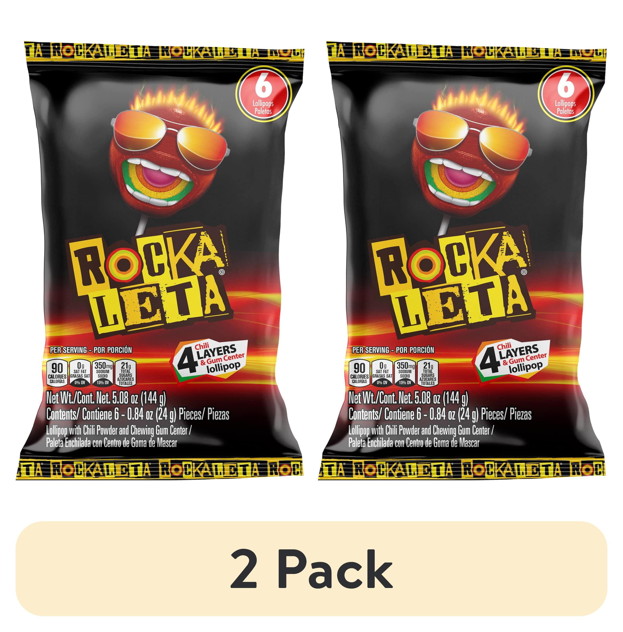 (2 pack) Sonric's Rockaleta Lollipops, Mexican Lollipop with Bubble Gum Center, 6 Ct
