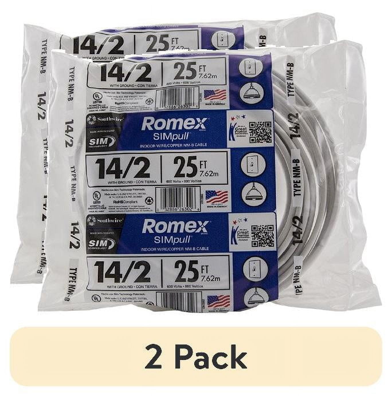 (2 pack) Southwire Romex SIMpull 14/2 25' Residential NM-B Cu Indoor ...