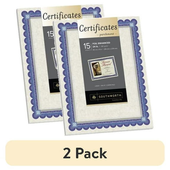 (2 pack) Southworth Foil Enhanced Parchment Certificate - Parchment - silver, ivory - Letter A Size (8.5 in x 11 in) - 90 g/m�� - 15 sheet(s) paper