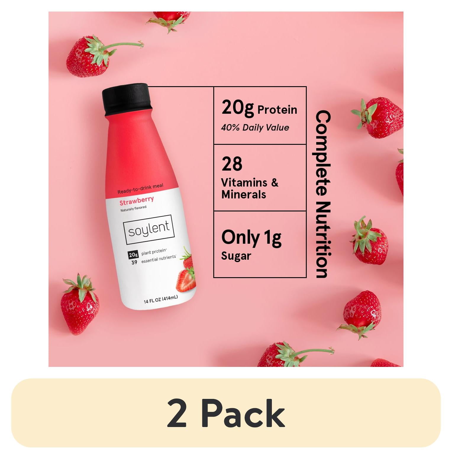 (2 pack) Soylent Ready to Drink Meal Replacement Shake, Strawberry, 14 Oz.