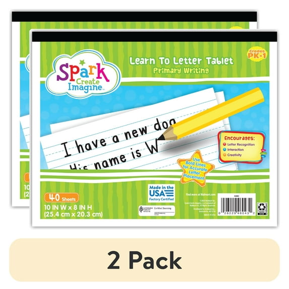 (2 pack) Spark Create Imagine 40 Sheets Primary Writing Tablet, 8x10, Primary Ruled