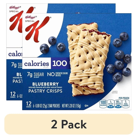 (2 pack) Special K Pastry Crisps, 100 Calorie Snacks, Breakfast Bars, Blueberry, 5.28oz Box (12 Crisps)
