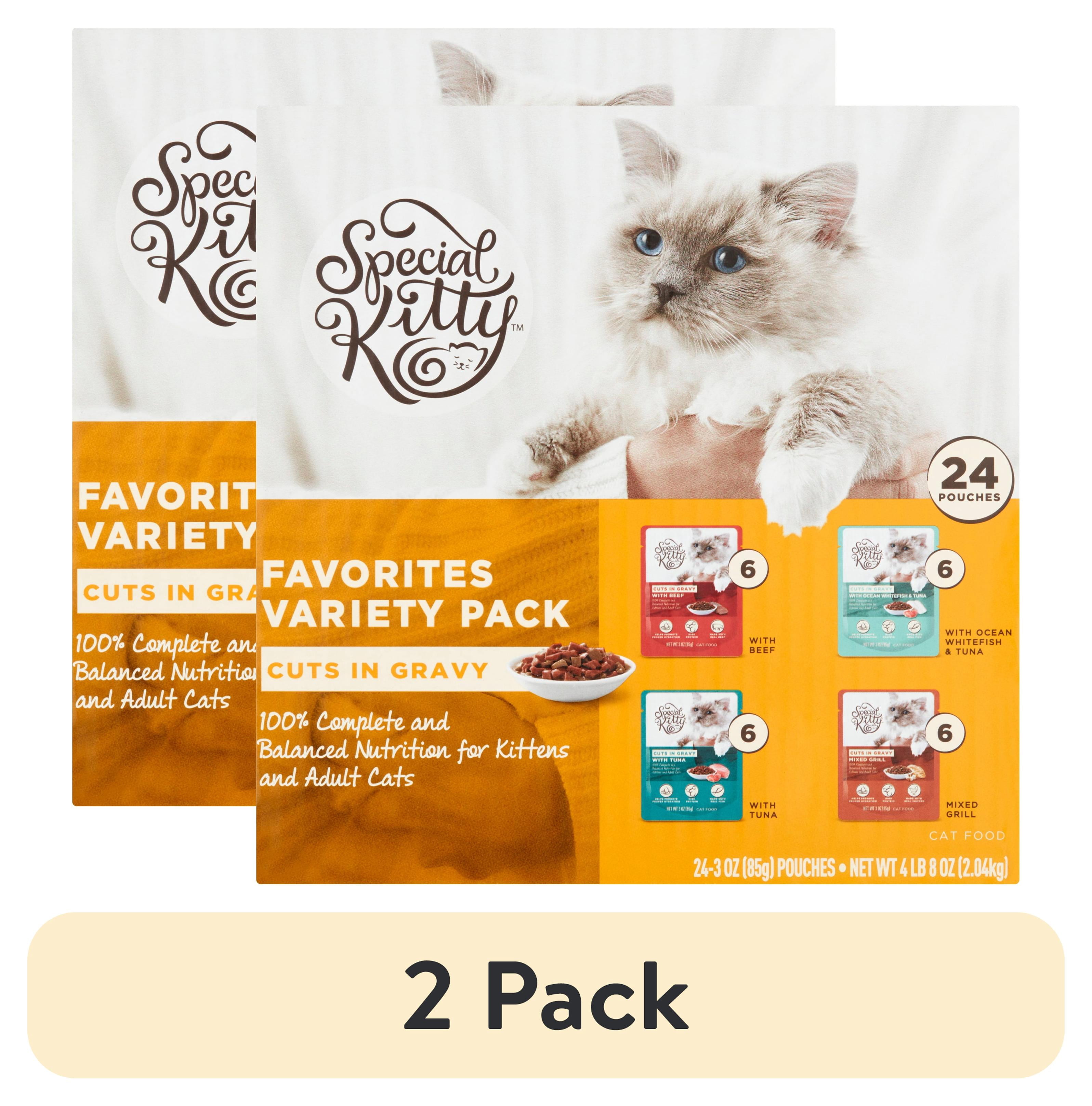 (2 pack) Special Kitty Wet Cat Food Favorites Variety Pack, Beef, Ocean Whitefish and Tuna, and Mixed Grill Cuts in Gravy, 24 Count