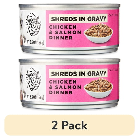 (2 pack) Special Kitty Chicken & Salmon Dinner Shreds in Gravy Wet Cat Food, 5.5 oz Can