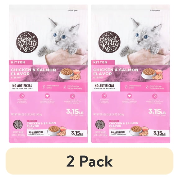 (2 pack) Special Kitty Chicken and Turkey Flavor with Oatmeal Kibble Dry Cat Food for Kittens, 3.15 lb Bag