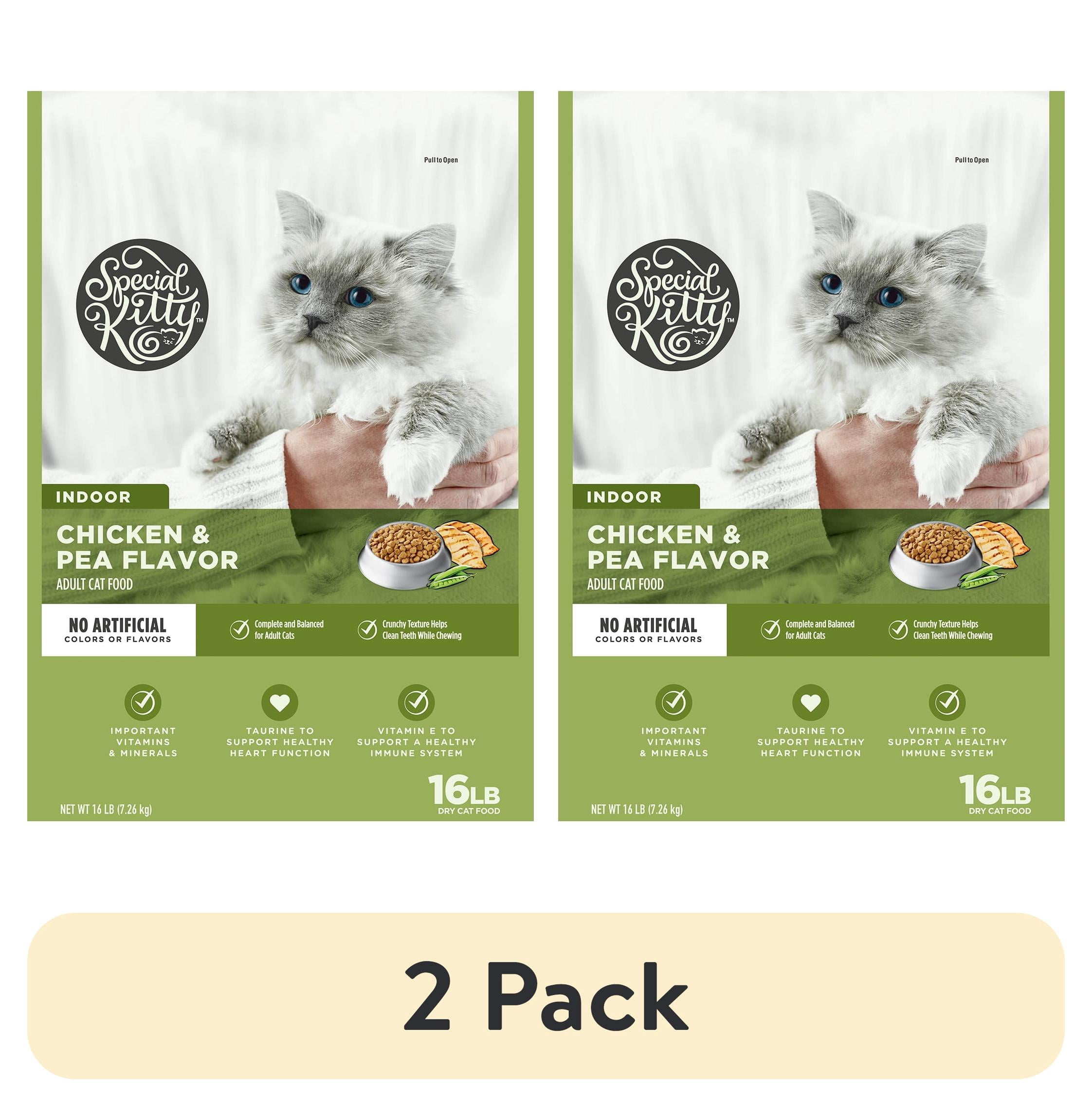 (2 pack) Special Kitty Indoor Formula Chicken & Pea Flavor Dry Cat Food, 16 lb Bag