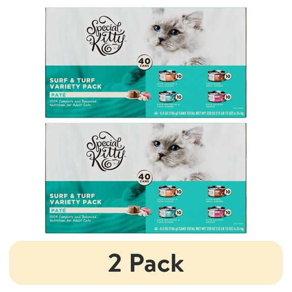 (2 pack) Special Kitty Surf & Turf Pate Wet Cat Food Variety Pack, 5.5 oz Cans (40 Pack)