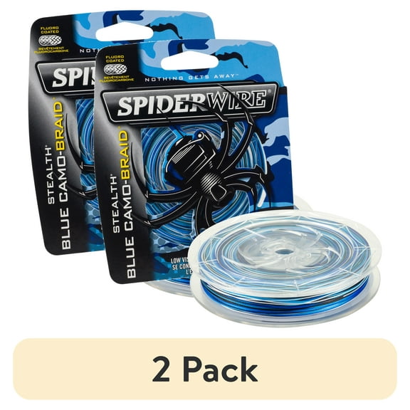 (2 pack) SpiderWire Stealth Blue Camo Braid Fishing Line, Blue Camo, 65 lb Test Strength, 200 yd
