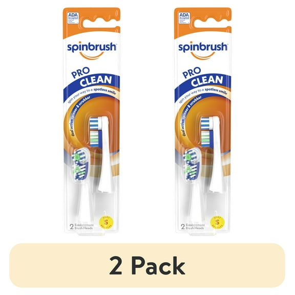 (2 pack) Spinbrush PRO CLEAN Refill, Soft Bristles, 2 Replacement Heads for Battery Powered Toothbrushes
