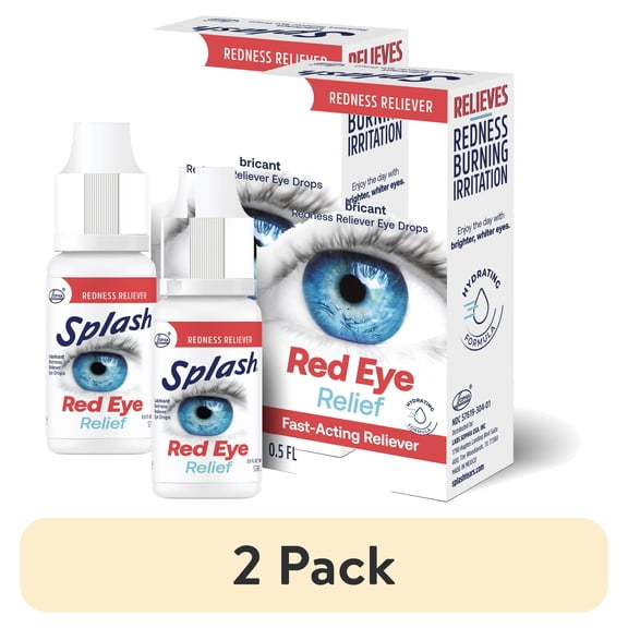 (2 pack) Splash Redness Reliever Drops for Fast-Acting Whiter Eyes, Hydrating Formula, Daily Use 0.5 Fl Oz