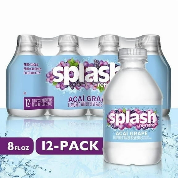 (2 pack) Splash Refresher Acai Grape Flavored Water, 8 fl oz, 12 count