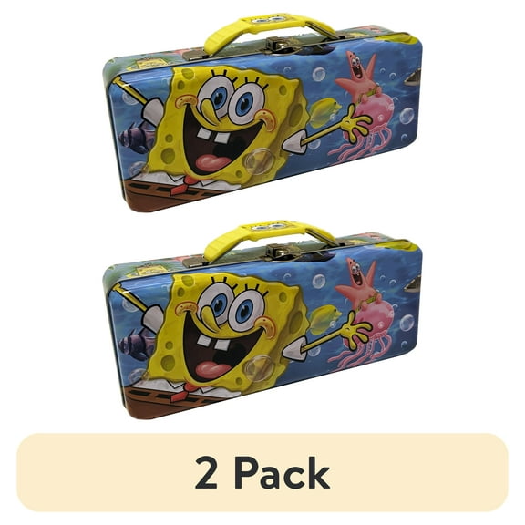 (2 pack) Sponge Bob Tote Tin Box with Clasp and Handle