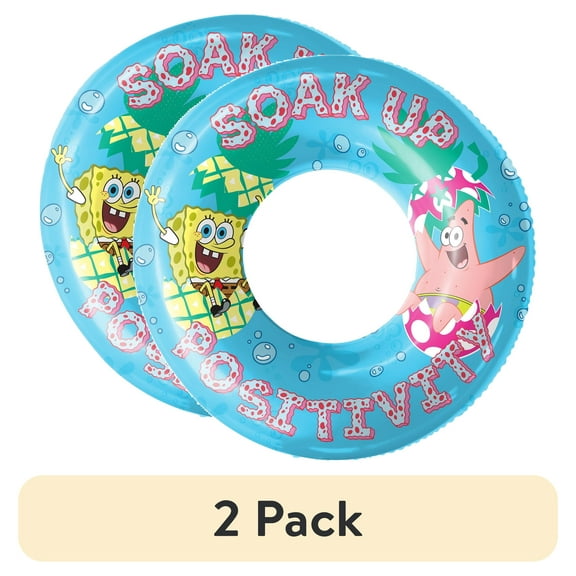 (2 pack) SpongeBob SquarePants 40" Inflatable Pool Ring Float for Summer Water Fun, Ages 8 to Adult