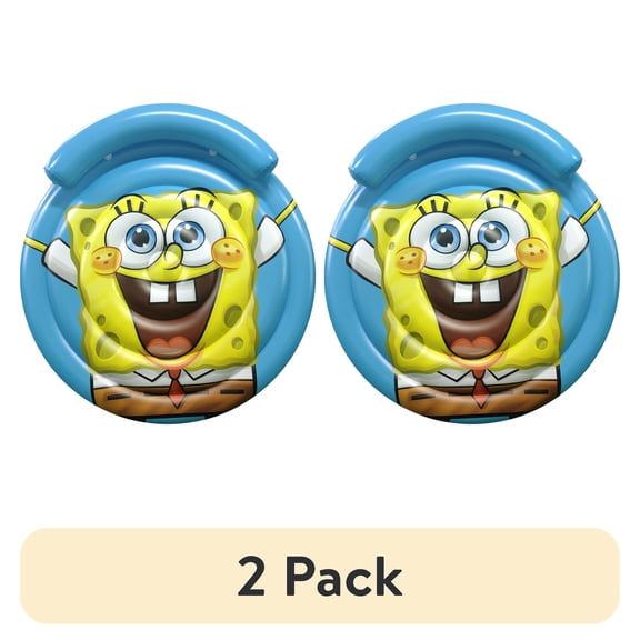 (2 pack) SpongeBob SquarePants 60" Pool Island Inflatable Pool Float with Detachable Headrest, Inflatable Water Fun, Ages 3+