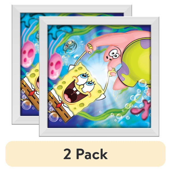 (2 pack) Silver Buffalo Spongebob SquarePants and Patrick Hand Hold Gel Coat 6" x 6" Framed MDF Modern Wall Art