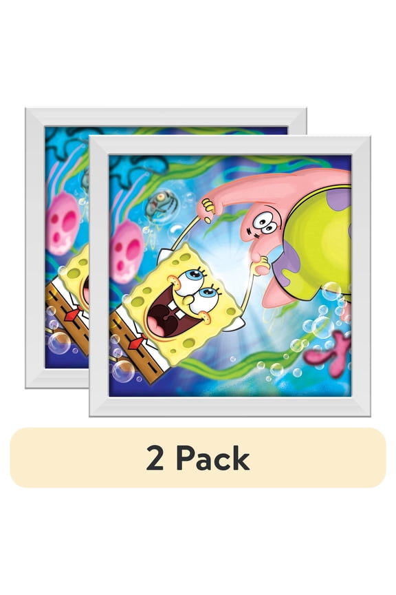 (2 pack) Silver Buffalo Spongebob SquarePants and Patrick Hand Hold Gel Coat 6" x 6" Framed MDF Modern Wall Art