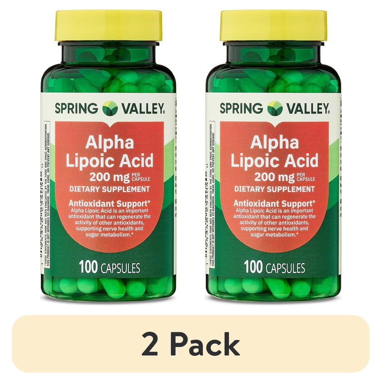 lipo c spring 2 pack) Spring Valley Alpha Lipoic Acid, Antioxidant Support, Dietary  Supplement, 200mg Capsule, 100 Count
