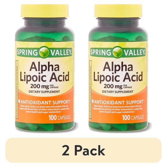 (2 pack) Spring Valley Alpha Lipoic Acid Dietary Supplement Capsules for Antioxidant Support, 200 mg, 100 Count