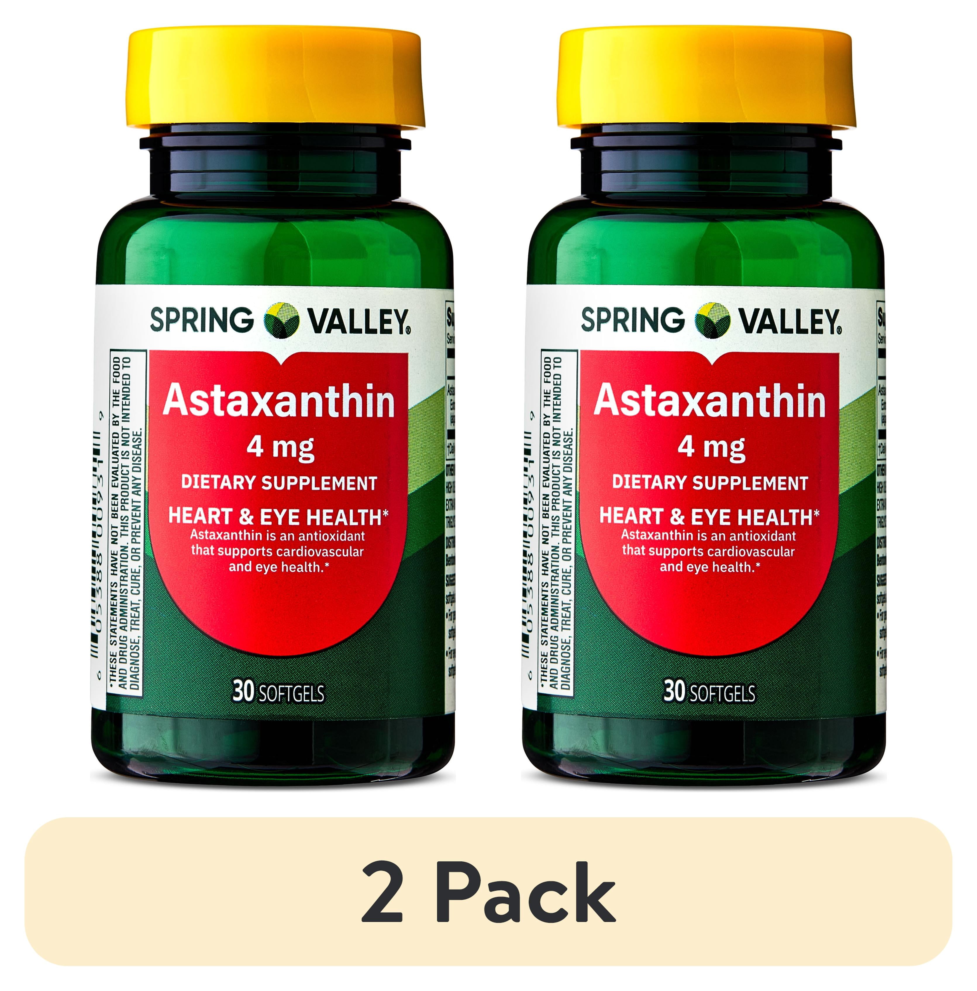 (2 pack) Spring Valley Astaxanthin Dietary Supplement Softgels for Heart and Eye Health, 4 mg, 30 Count
