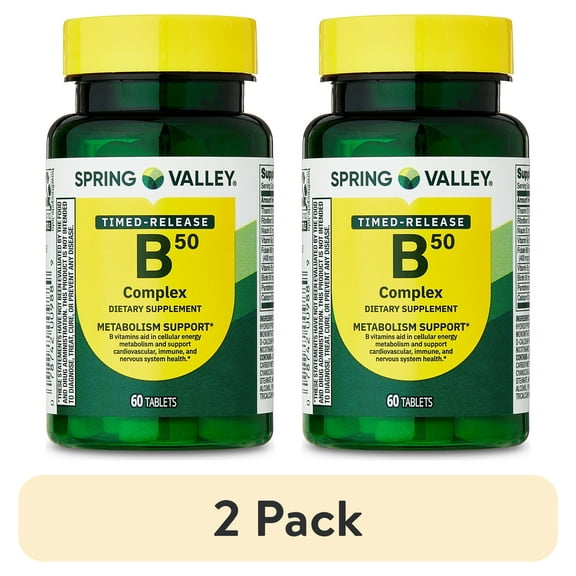 (2 pack) Spring Valley Vitamin B-50 Complex Dietary Supplement, 60 Count, Timed-Release Tablets for Metabolism Support